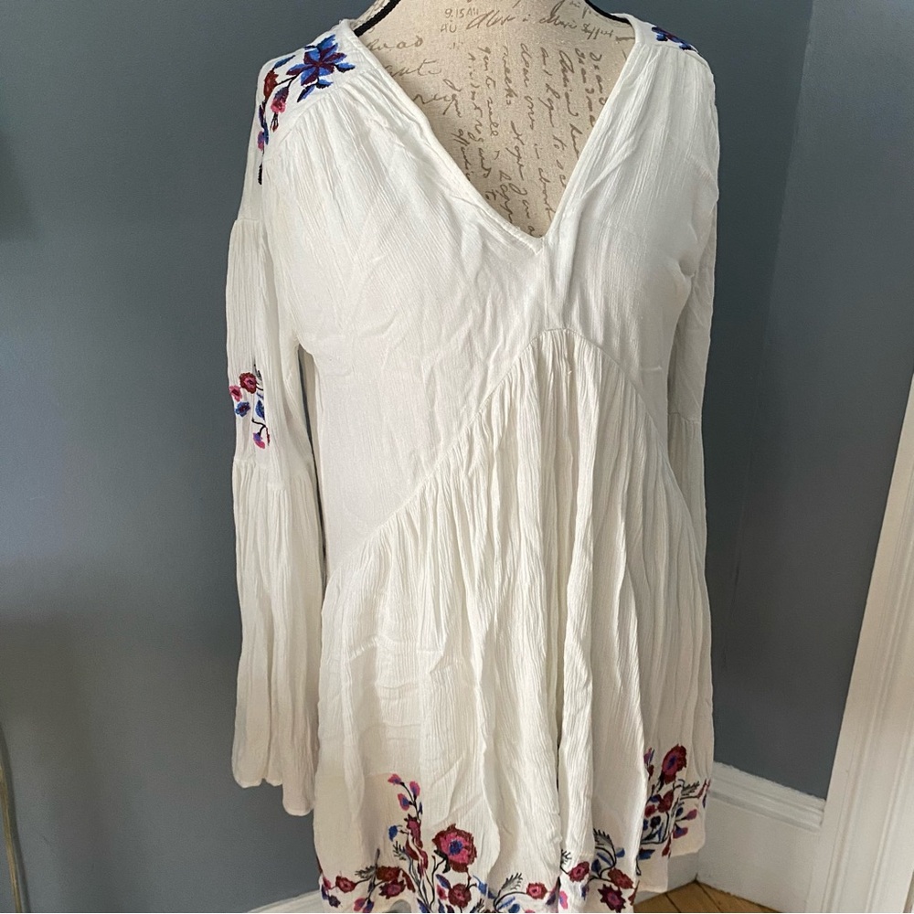 Free People Tunic Womens M Embroidered Lined Boho Indie Flowy Layered Spring Top